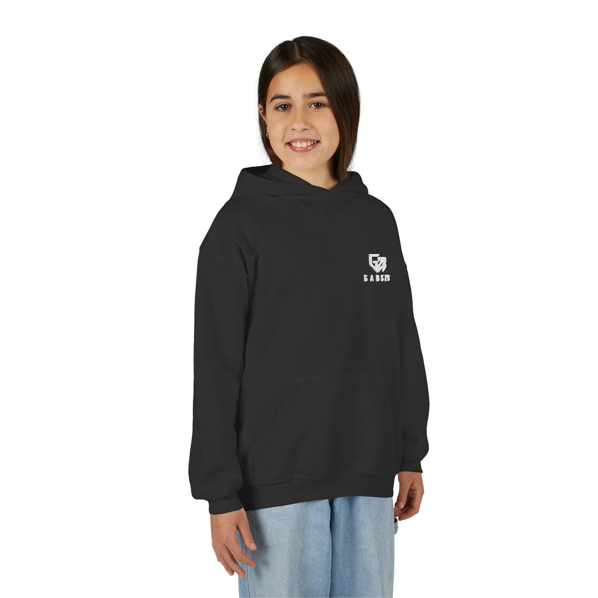 Youth Hoodie with Minimal "GANG20" Logo – Black Kids Pullover