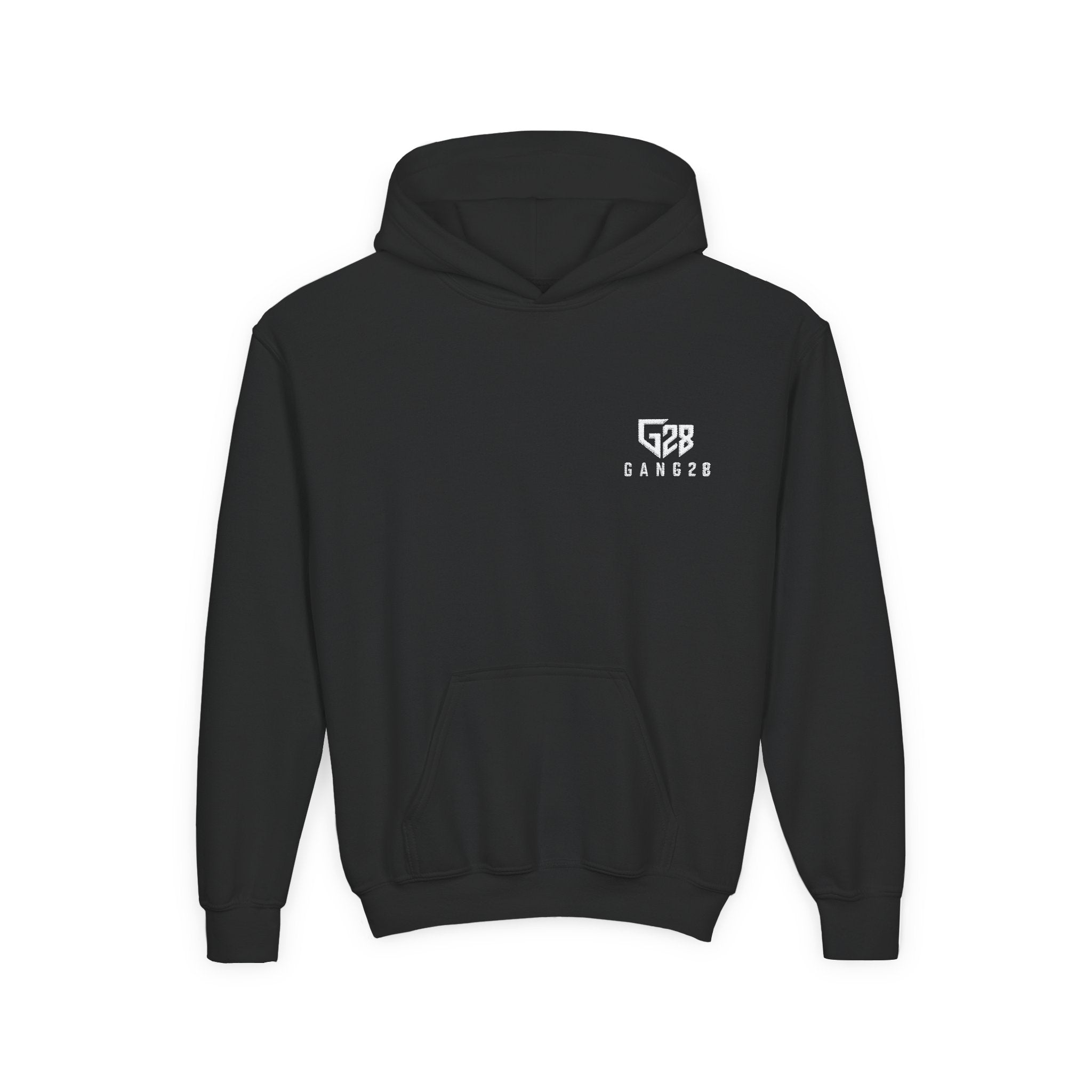 Youth Hoodie with Minimal "GANG20" Logo – Black Kids Pullover